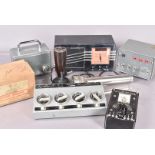 A collection of electrical equipment, to include a Vibrograf, a radio, microphones, a Ramp Tester, a