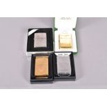A group of four Zippo lighters, to include American Classic with Distinctive Top, a silver plated
