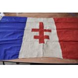 A War period Free France flag, stamped 1942 London with Broad Arrow, 154cm x 90cm