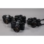 Four Centon SLR Cameras, two Centon K100, shutters working, meters responsive, with 50mm f/1.7 MC