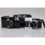 Two Konica C35 Compact Cameras, a Konica C35 Rangefinder, shutter working, rangefinder functions,