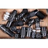 A Tray of M42 Mount Lenses, various focal lengths, manufacturers include Jupiter, Pentacon, Vivitar,