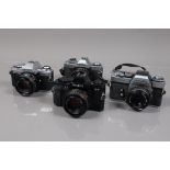 Four Minolta SLR Cameras, a Minolta X-300, shutter working, meter responsive, body G-VG, with MD