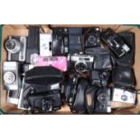 A Tray of Compact Cameras, including a Rollei 35 LED, lens not fully extending, an Olympus XA 2, a