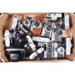 A Tray of Rangefinder Cameras, models include Aires 35 V, Fujica Auto-M, Yashica Minister III, Petri