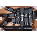 A Tray of Zoom Lenses, various mounts and focal lengths, manufacturers include Vivitar, Tamron,