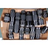 A Tray of Zoom Lenses, various mounts and focal lengths, manufacturers include Pentax, Vivitar,