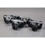 A Group of Corfield Periflex Cameras, two Periflex 2, one with Luminar 45mm lens, three Gold star,