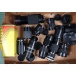 A Tray of Various Lenses, prime and Zoom lenses, various mounts & focal lengths, manufacturers