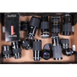A Tray of Vivitar and Tamron Lenses, various mounts and focal lengths, including Vivitar Series 1