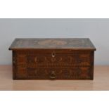 A 19th century wooden straw work box, fine inlay to the exterior, fitted interior, decorated with