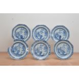 Six early 19th century Chinese porcelain octagonal blue and white plates, with a Willow pattern