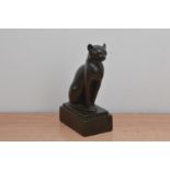 A 20th century brass patinated sculpture of a cat, after G. Nisini of Roma, the cat sat on a