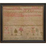 A 19th century child's needlework sampler, possibly by Ann Dawber Scotter, aged 9 and dated April 18