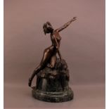 Louis Chalon (French, 1866-1940), Le Mer' a Patinated cast bronze, on a marble base, 74cm high,