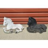 A pair of cast horse garden pieces, hand painted, 44cm x 66cm AF (2)