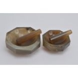 Two 19th century Grand Tour agate pestle and mortars, both of octagonal shape, differing sizes,