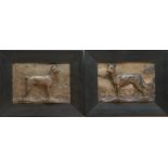 Two white metal dog plaques cast in relief one a German Shepherd and another, raised design, both