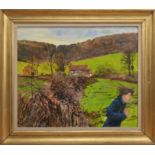 *Carel Weight R.A. (British 1908-1997), A man running through the countryside, oil on board,