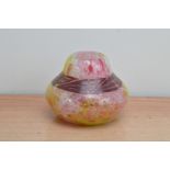 An early to mid 20th century Legras glass vase, baluster shape, pink and yellow glass with a