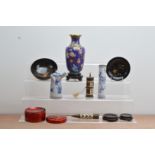 A collection of Chinese and Japanese works of art, comprising a 20th century Cloisonne vase 19cm