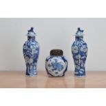 An early 20th century Chinese blue and white ginger jar, with pierced wooden cover (AF), four-