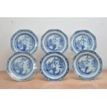 Six early 19th century Chinese porcelain octagonal blue and white plates, with a Willow pattern