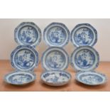 A collection of late 18th/ early 19th century Chinese octagonal blue and white bowls, with hand