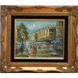 T. Tucker (Contemporary), a Paris street scene, oil on board, signed bottom right, framed, frame