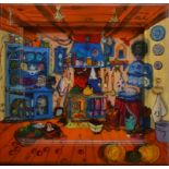 Kinga Rypinska (Polish 20th/21st century), Three Pumpkins in the Kitchen, painting on glass, in