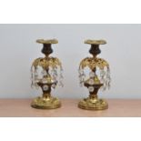 A pair of Regency Lustres, gilt metal with glass drops (one missing), both 20cm high AF (2)