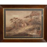 Four framed hunting prints, all with Arthur Ackermann & Son trade labels, all of differing scenes,