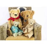 Three artist teddy bears, including a Stanley Bears, Stanley by Victoria, and two Frankie Edwards