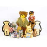 A selection of teddy bear craft items, including a two teddy bear cardboard boxes, large wooden