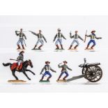 Timpo Toys loose plastic American Confederate troops comprising foot (7) and a mounted figure,