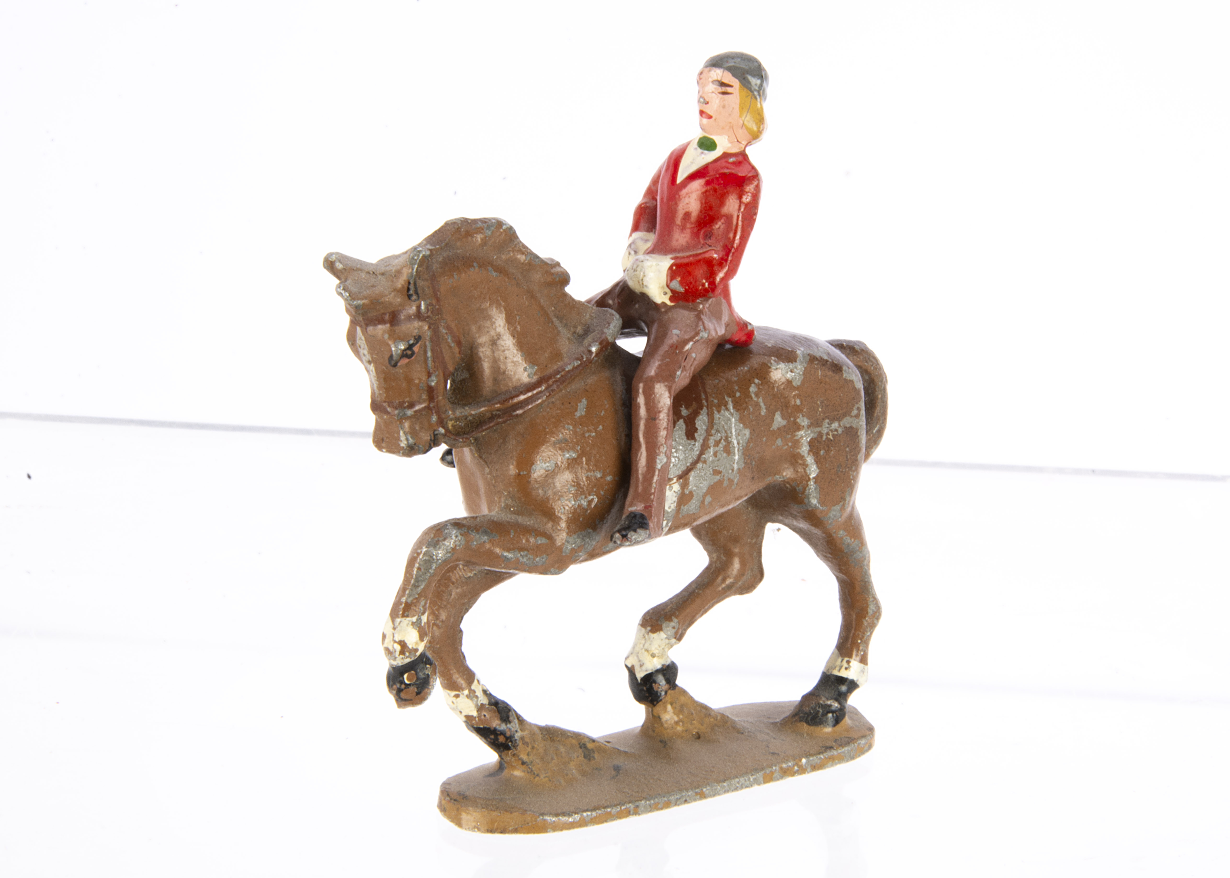 Wend-al of Blandford aluminium rare Equestrienne figure in Hunting pink, horse F, figure VG, - Image 2 of 2