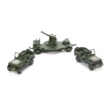 Dinky Toys 153a US Military Jeep, two examples, first solid steering wheel, smooth hubs, second open