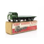 A Dinky Supertoys 502 Foden Flat Truck, 1st type dark green cab, back and hubs, black chassis,