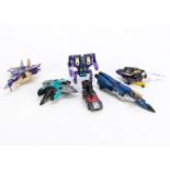 Vintage G1 Decepticon Transformers, Blitzwing, Shrapnel, Blot, all complete, Wildrider, Seawing,