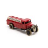 A Dinky Toys 25d 'Mobiloil' Petrol Tank Wagon, red body, black type 2 open chassis, black smooth