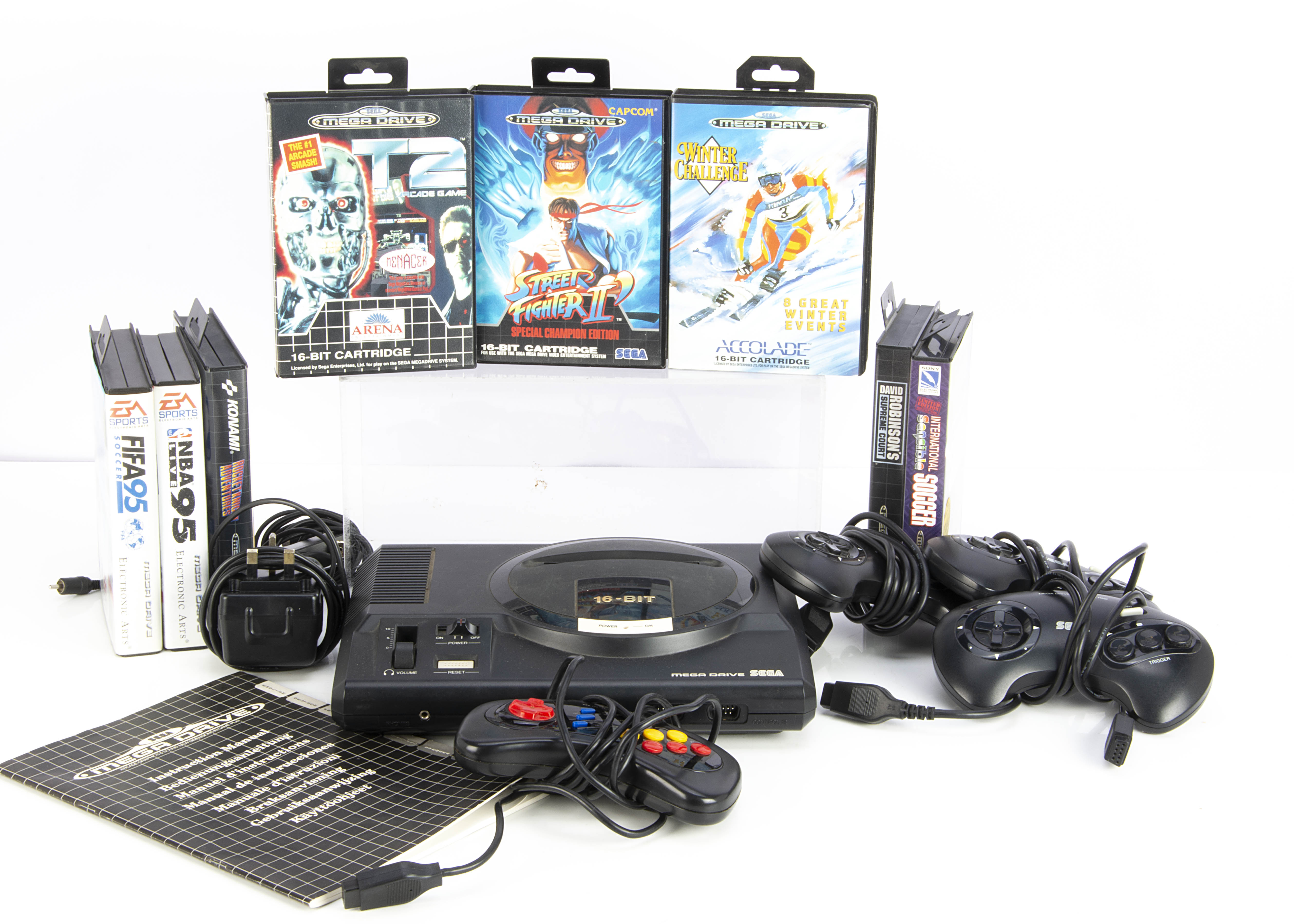 Sega Mega Drive Console & Games, Sega Mega Drive with cables, four controllers (three official),