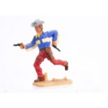 Timpo Toys rare last version Wild West cowboy with 2 pistols in blue shirt with yellow tassels, VG,