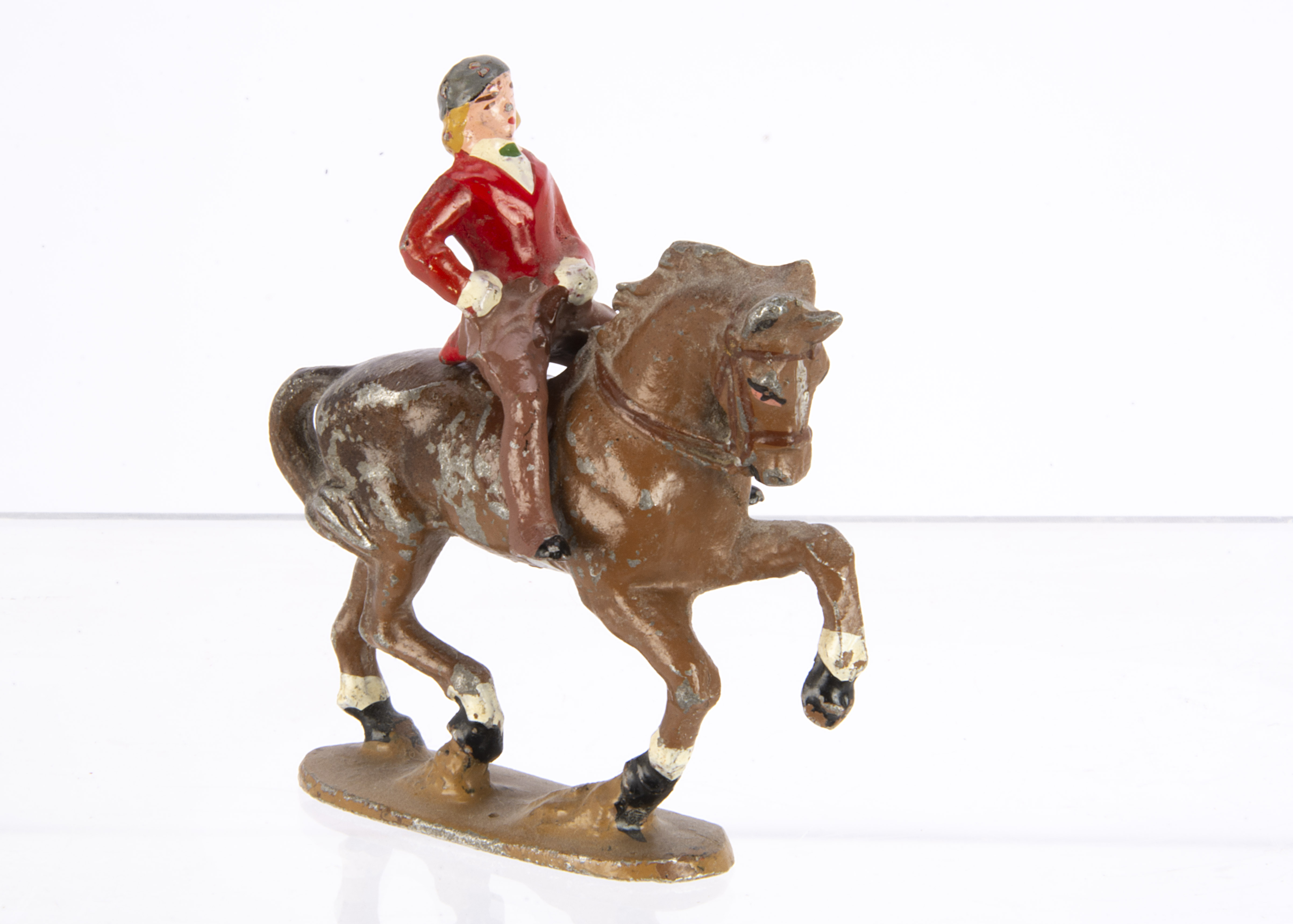 Wend-al of Blandford aluminium rare Equestrienne figure in Hunting pink, horse F, figure VG,