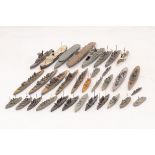 Collection of approx 1:1200 scale metal and wood circa WWI and WWII Naval Waterline models, metal