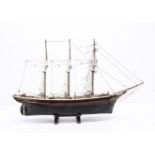 Wood construction three masted circa 19th Century Sailing Ship, fully rigged, no sails, MA James