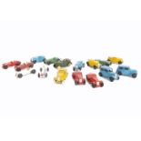Dinky Toys 35 Series Cars, 35a Saloon Car (2), both blue, 35b Racer (4), two silver, two red, one