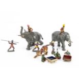 Timpo Toys lead Tiger Hunt Set comprising charging and walking elephants with seated Mahouts, tigers