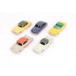 French Dinky Toy Cars, 24a Chrysler New Yorker, yellow body, green seats, 24v Buick Roadmaster,