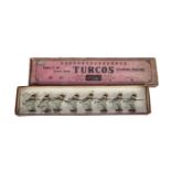 Britains 1915 version set 191 French Turcos restrung into box, 1 Turco has a hole from an air gun
