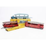 Dinky Supertoys 983 Car Carrier With Trailer, red/grey body, grey grooved hubs, 'Dinky Auto Service'